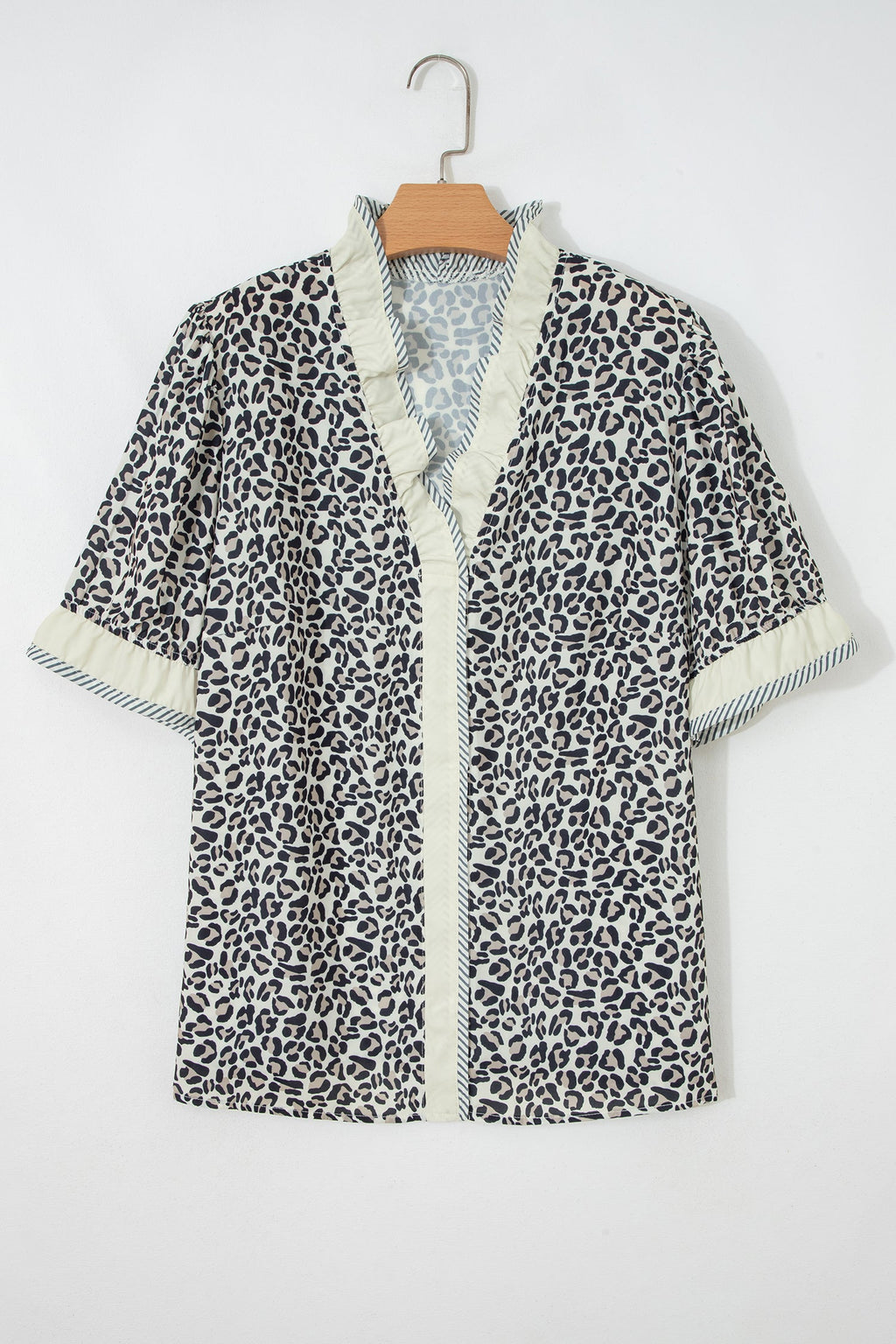 Paige Leopard Print V-Neck Blouse with Ruffled Frill Sleeves