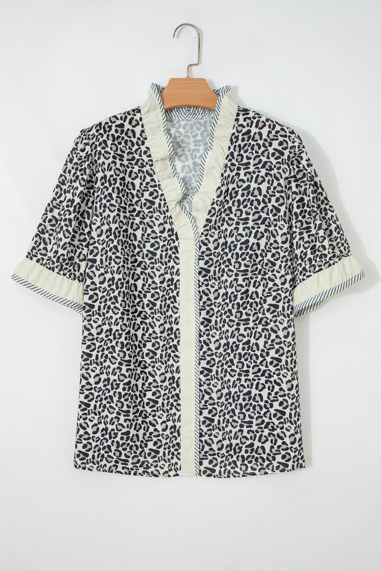 Paige Leopard Print V-Neck Blouse with Ruffled Frill Sleeves