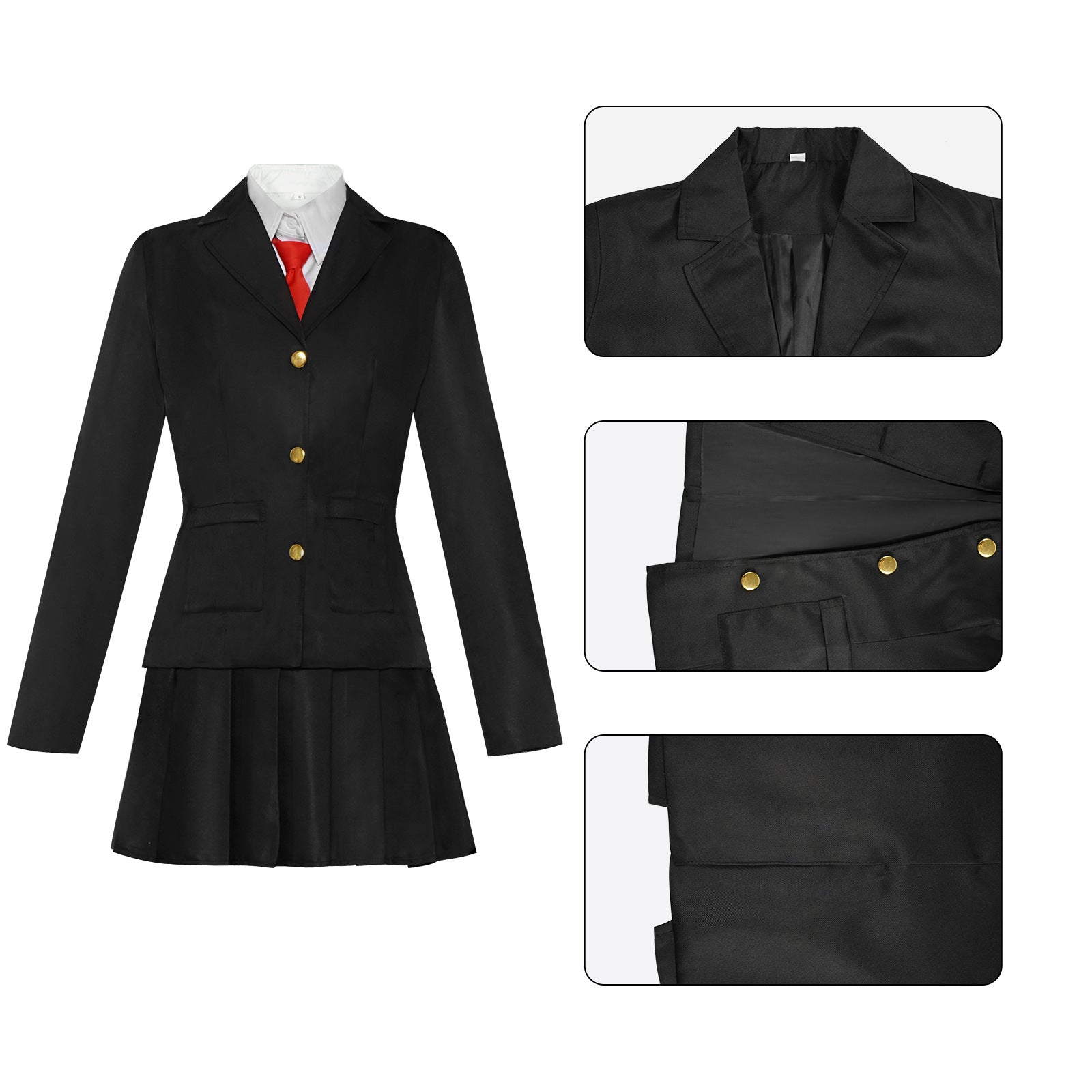 Women's Goth Uniform Cosplay Outfit with Pleated Skirt - Image 2