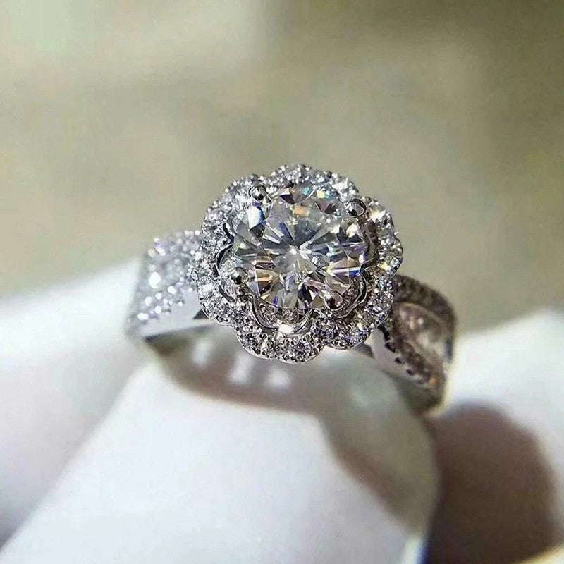 Starry Sky Micro-Inlaid Zircon For Women Fashionable Flower-Shape Ring