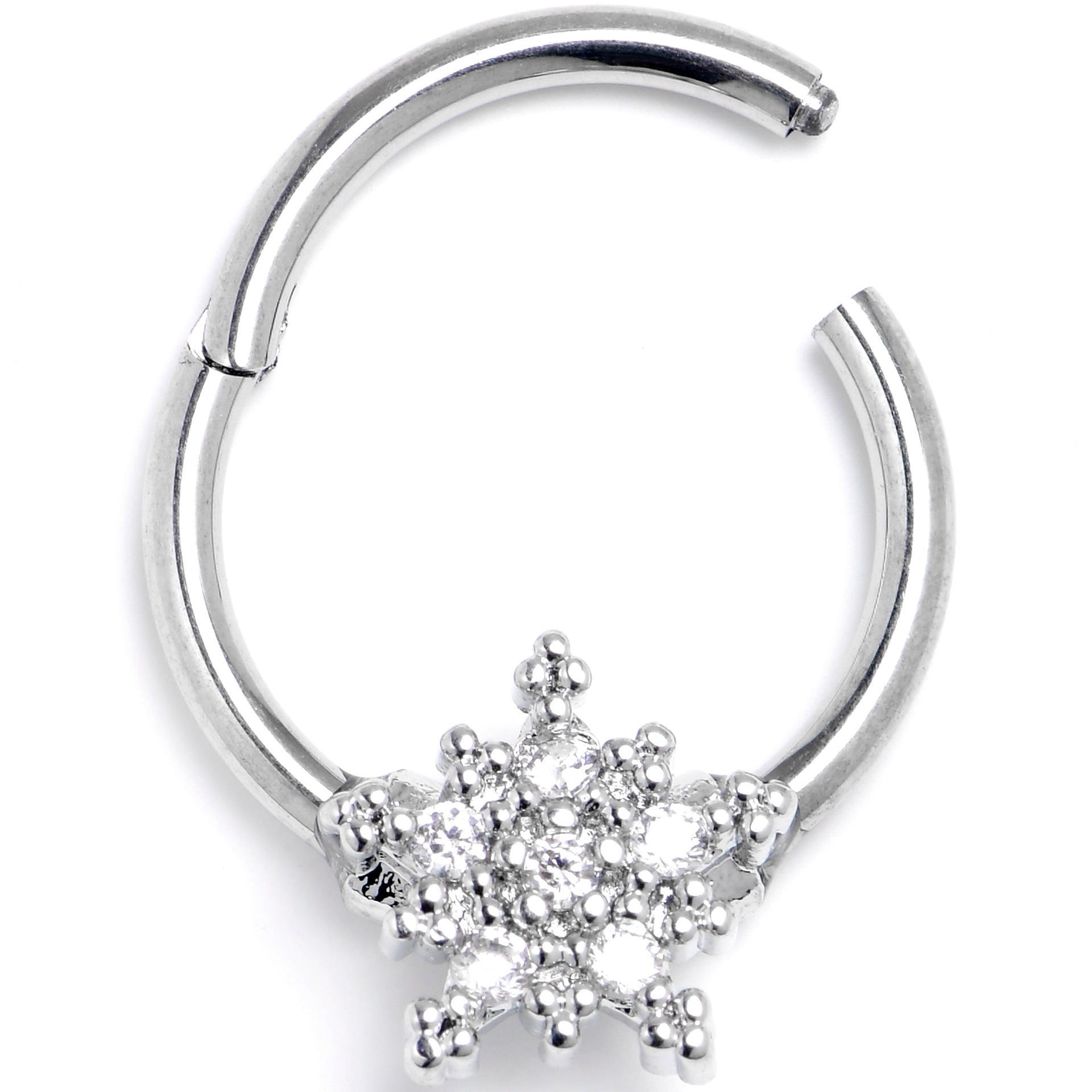 16G 3/8 Clear Gem Classic Snowflake Christmas Hinged Segment Ring