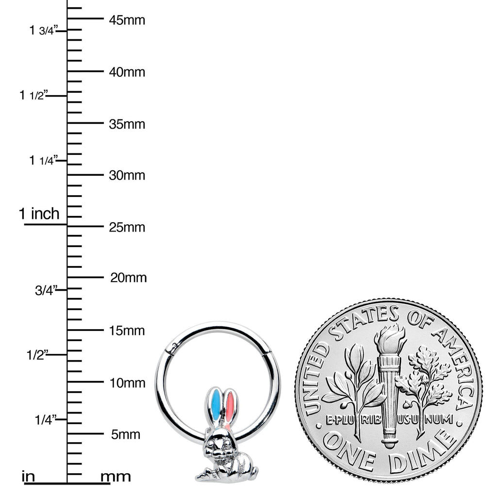 16G 3/8 Easter Bunny Red Blue Ears Hinged Segment Ring