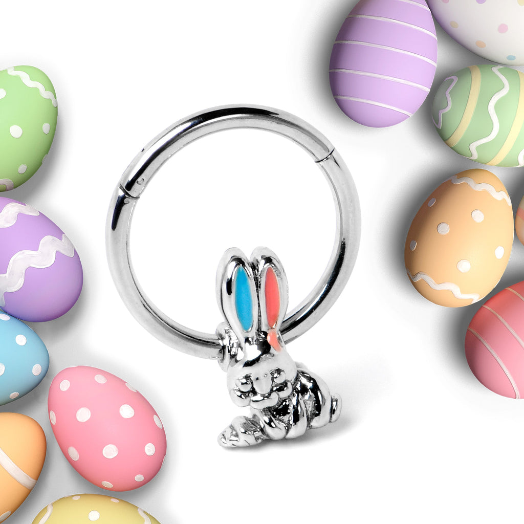 16G 3/8 Easter Bunny Red Blue Ears Hinged Segment Ring