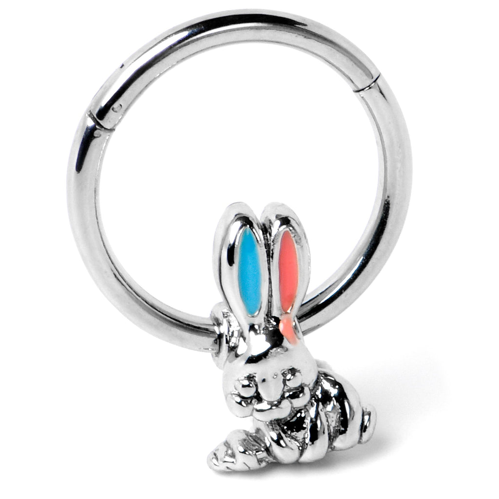 16G 3/8 Easter Bunny Red Blue Ears Hinged Segment Ring