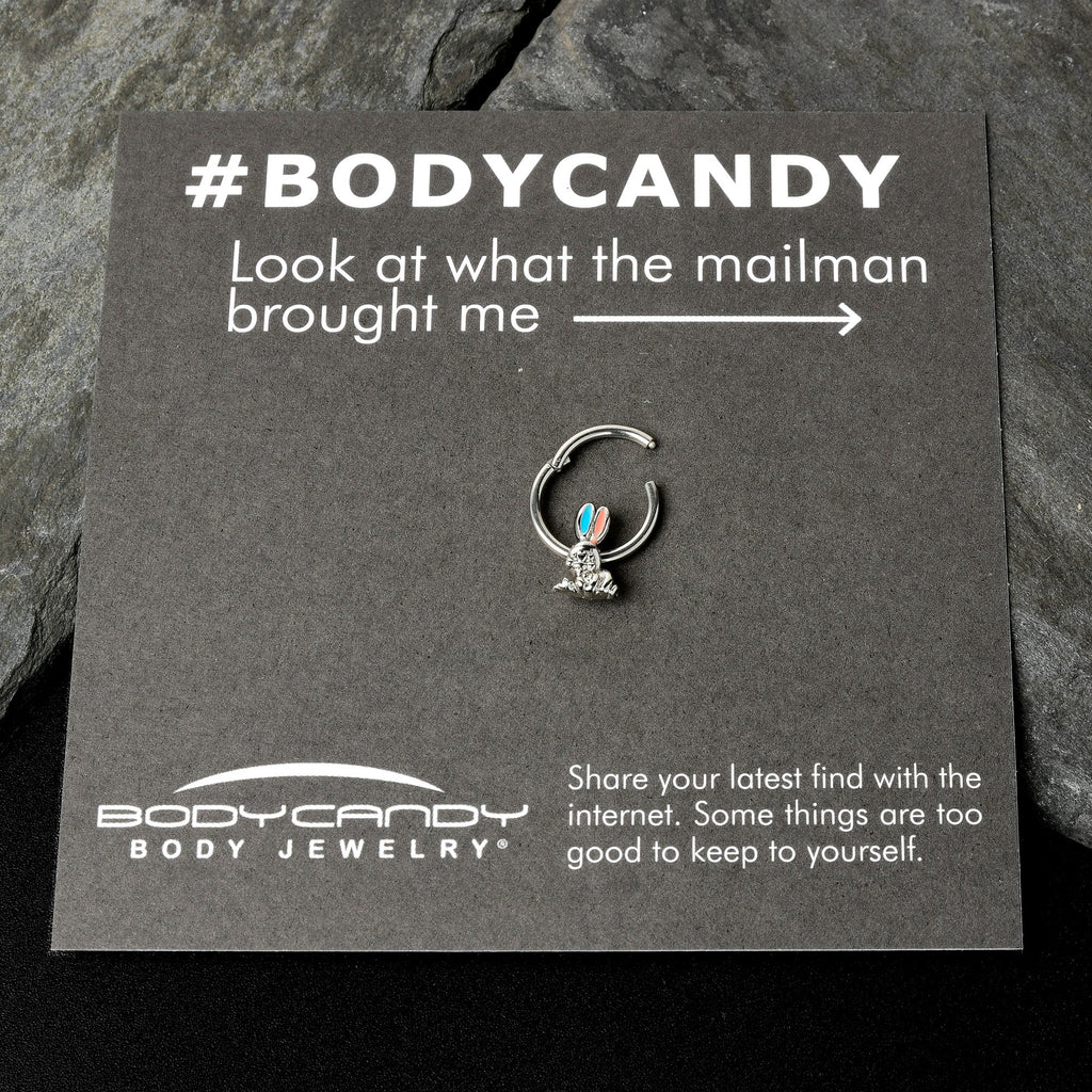 16G 3/8 Easter Bunny Red Blue Ears Hinged Segment Ring