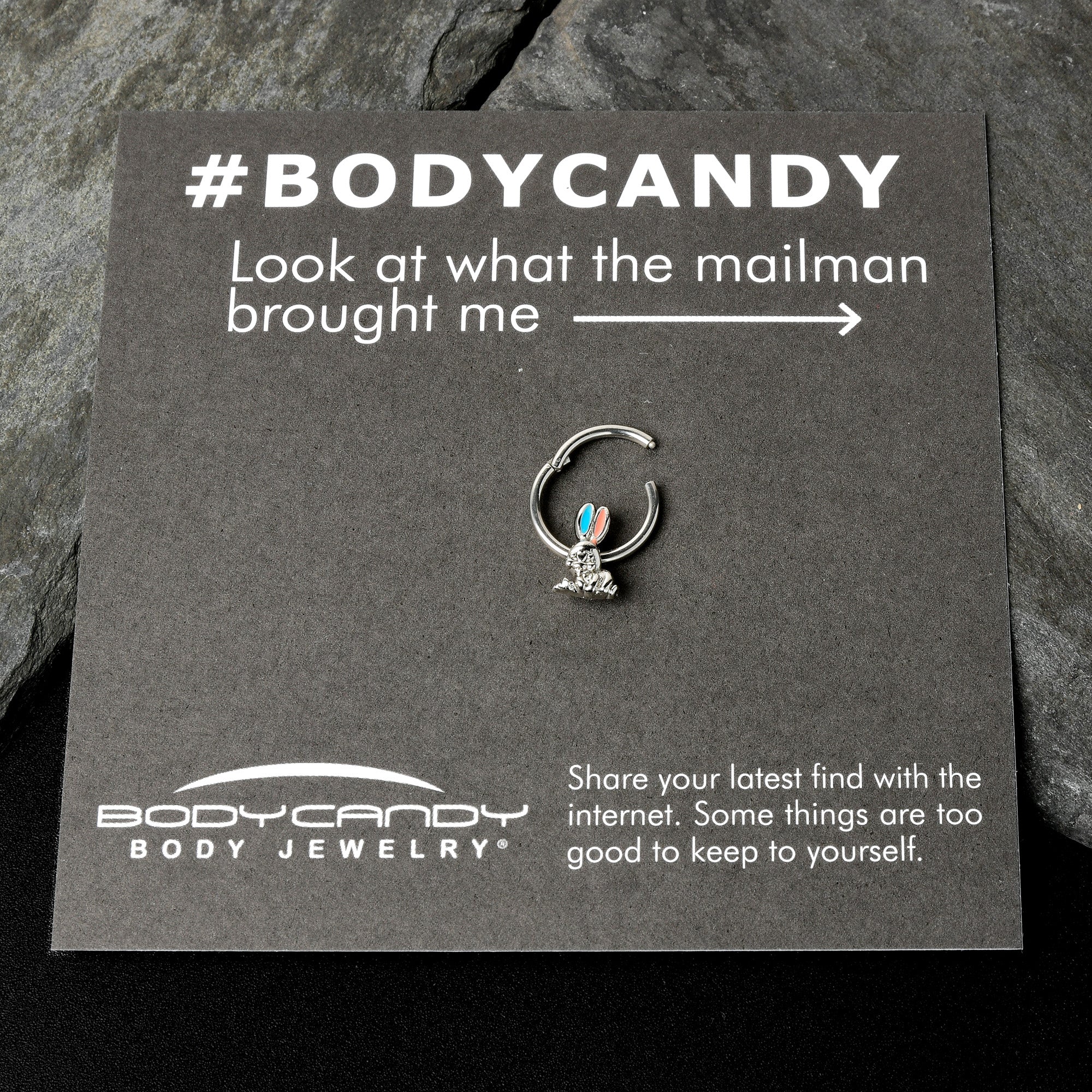 16G 3/8 Easter Bunny Red Blue Ears Hinged Segment Ring