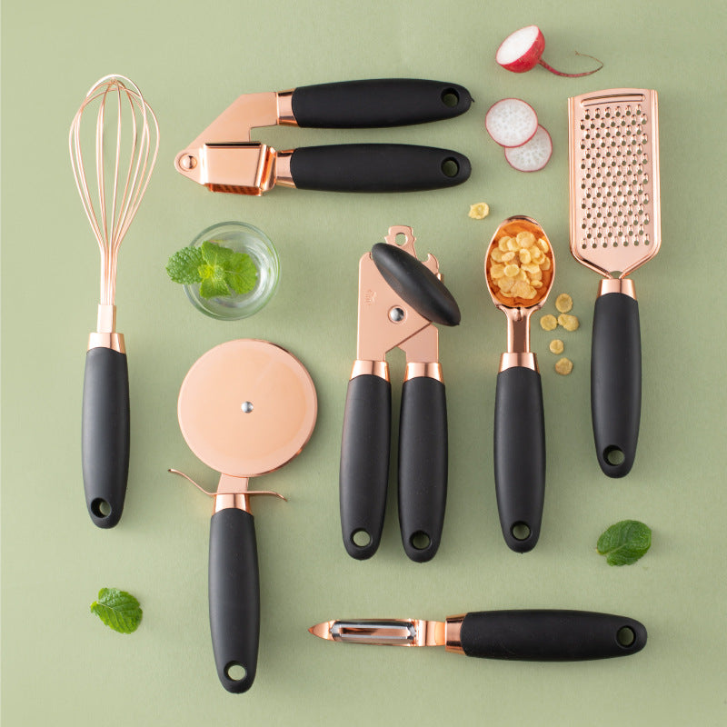 Copper plated cutlery and kitchen tool rack for organized countertops