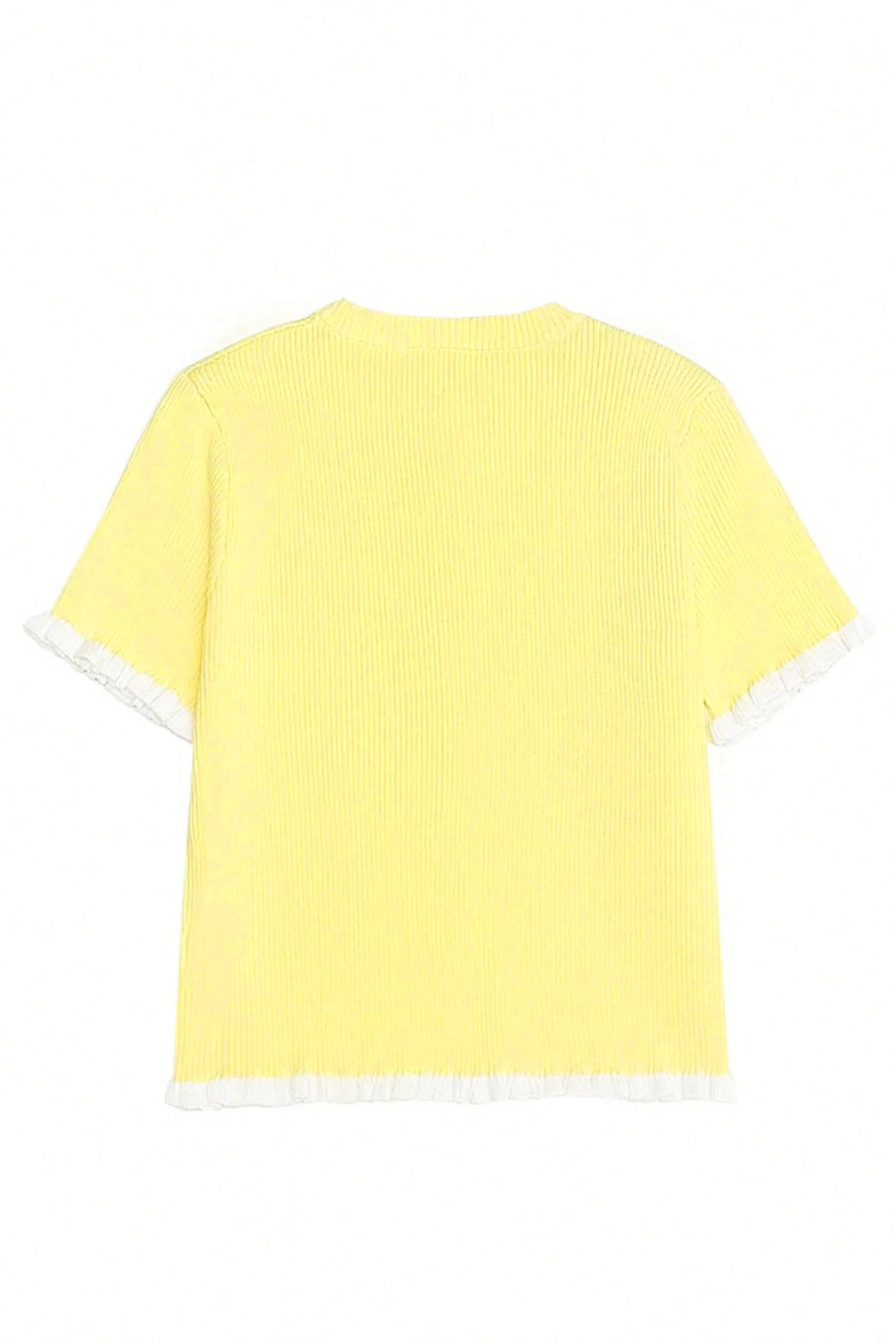 Solid Ribbed Frilled Short Sleeve Sweater Cardigan