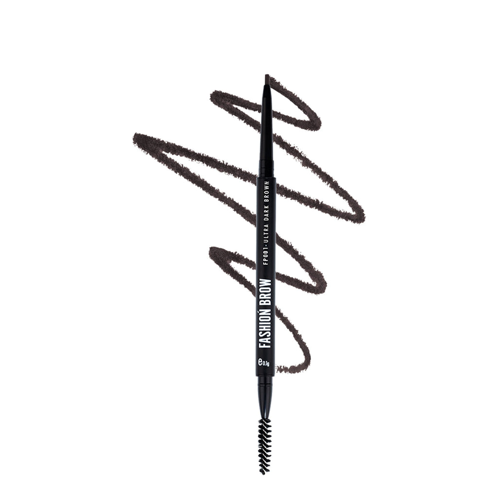 Fashion Brow Pencil in Ultra Dark Brown, dual-ended with pencil and spoolie brush.