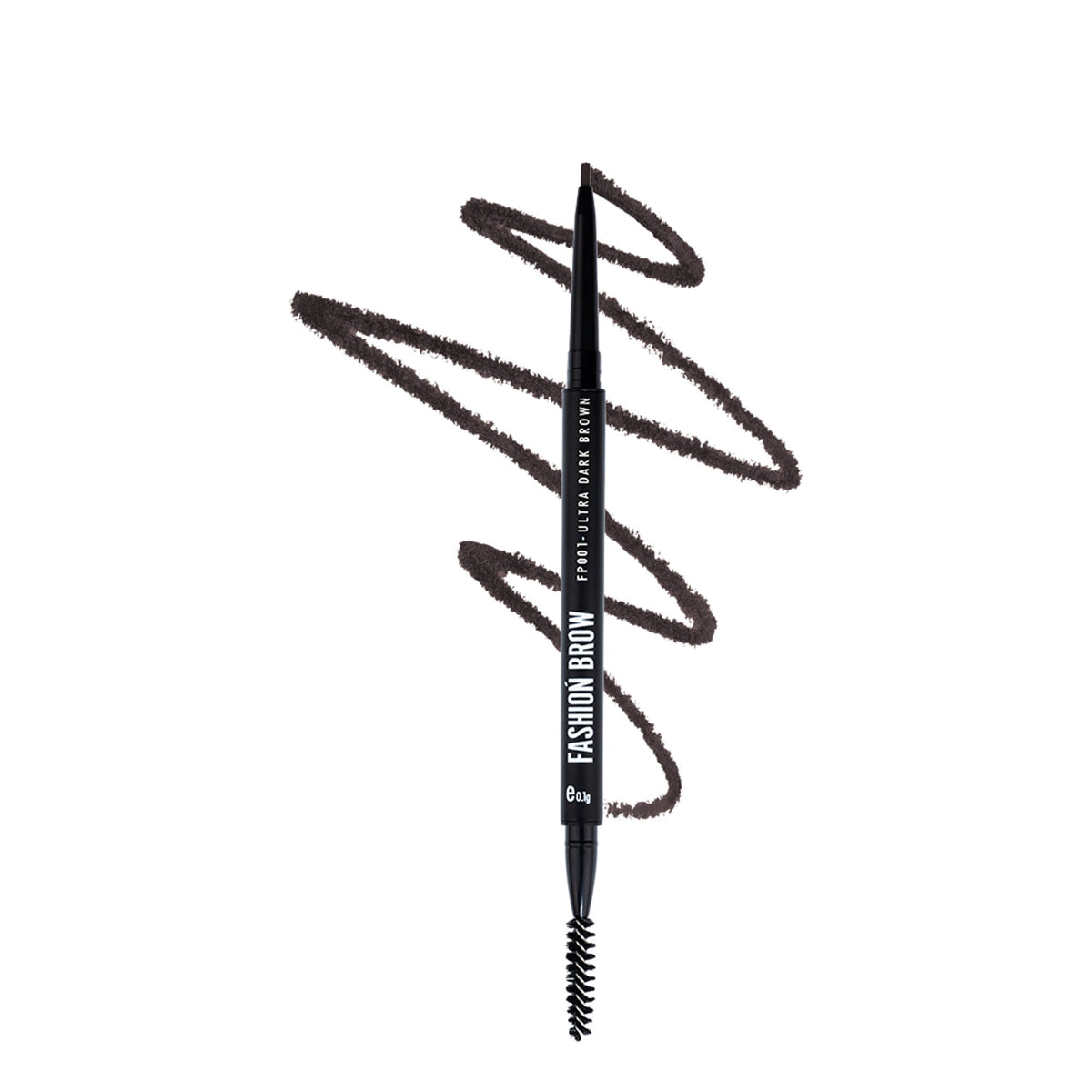 Fashion Brow Pencil in Ultra Dark Brown, dual-ended with pencil and spoolie brush.