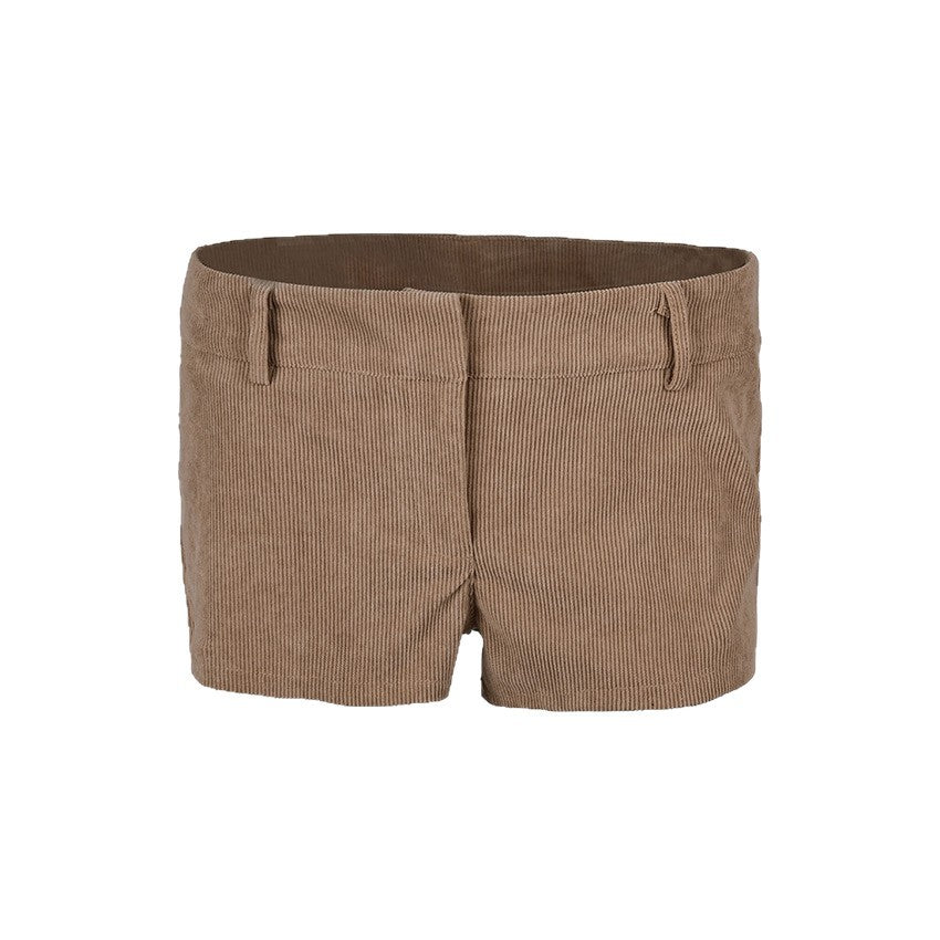 Women's Low-Rise Straight-Leg Corduroy Shorts in Tan - Image 6