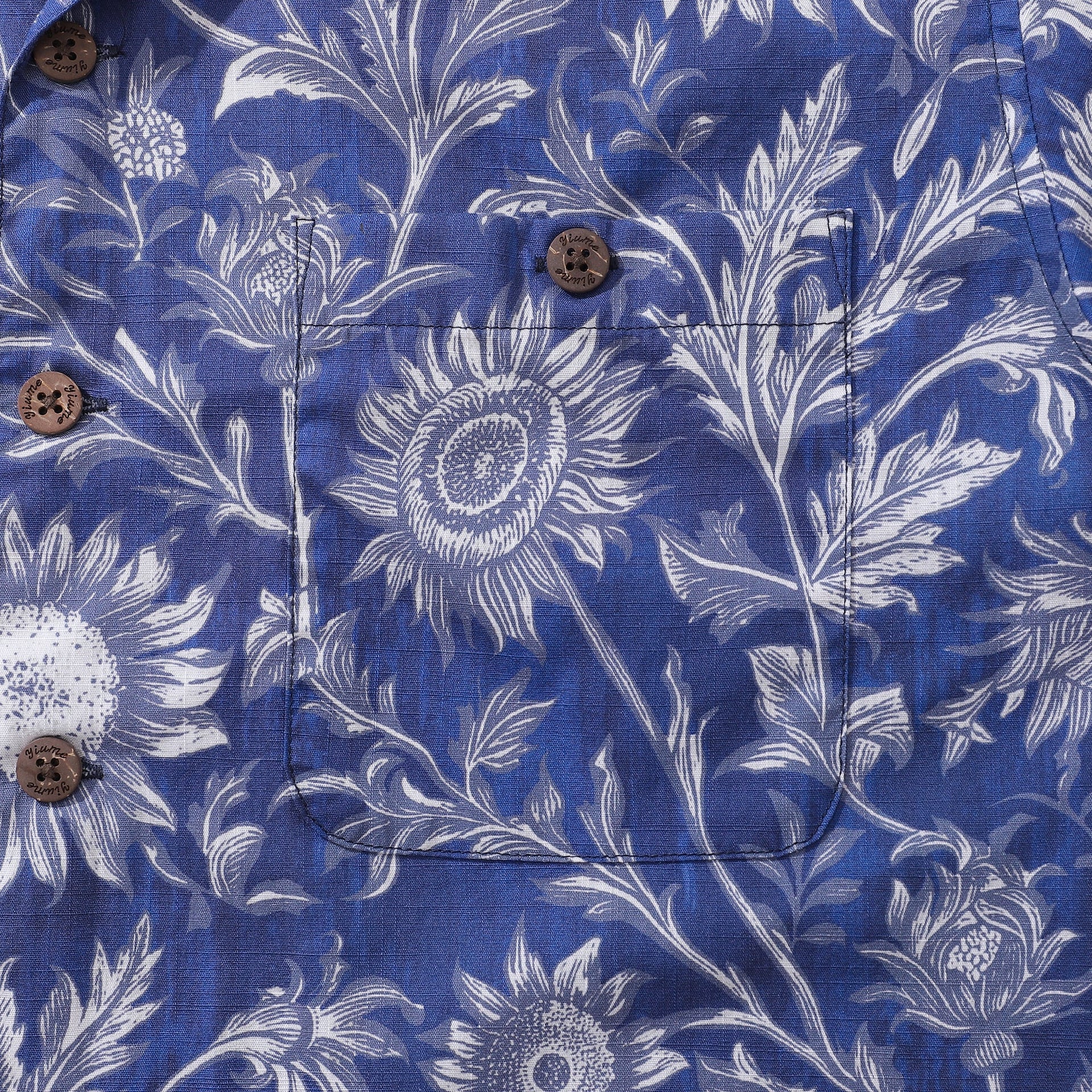 Blue and White Porcelain Sunflower Shirt Short Sleeve Cotton