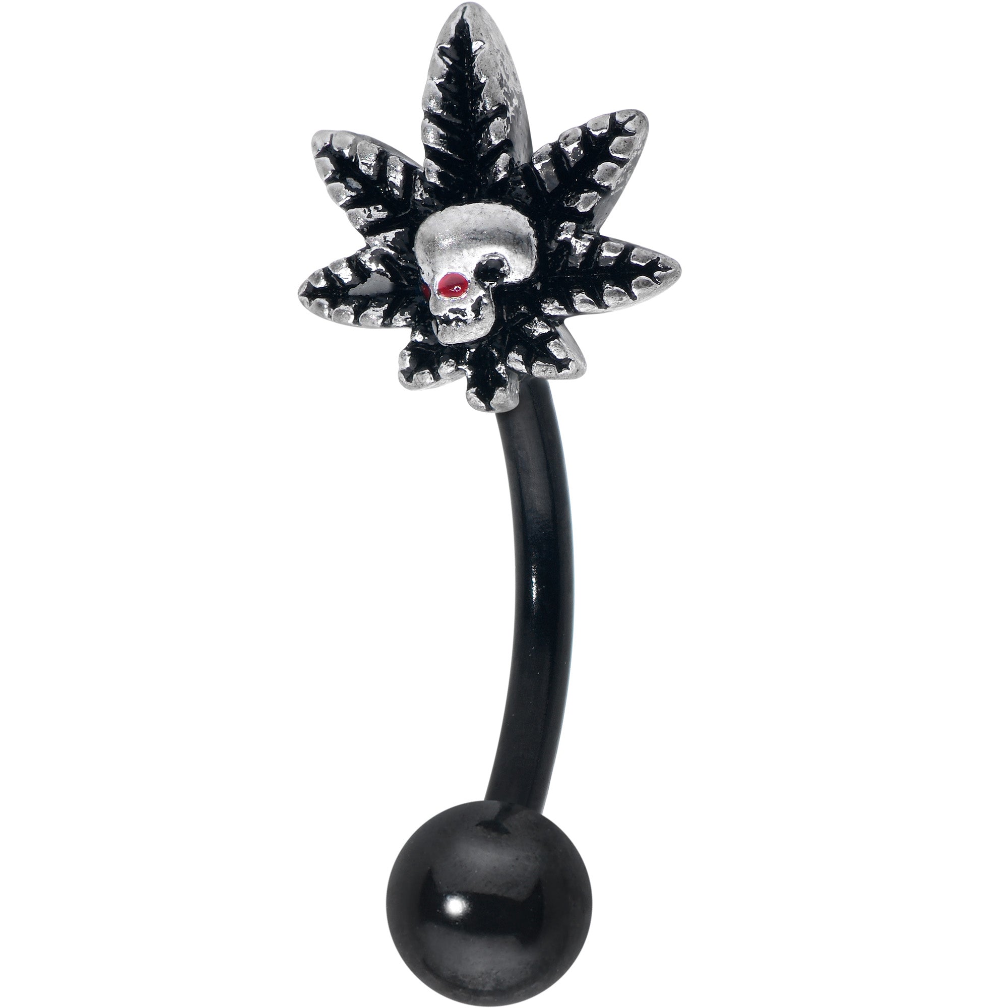 16G 5/16 Red Gem Black Pot Leaf Skull Curved Eyebrow Ring