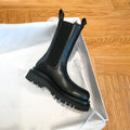 Women’s British-Style Mid-Calf Leather Boots with Thick Sole