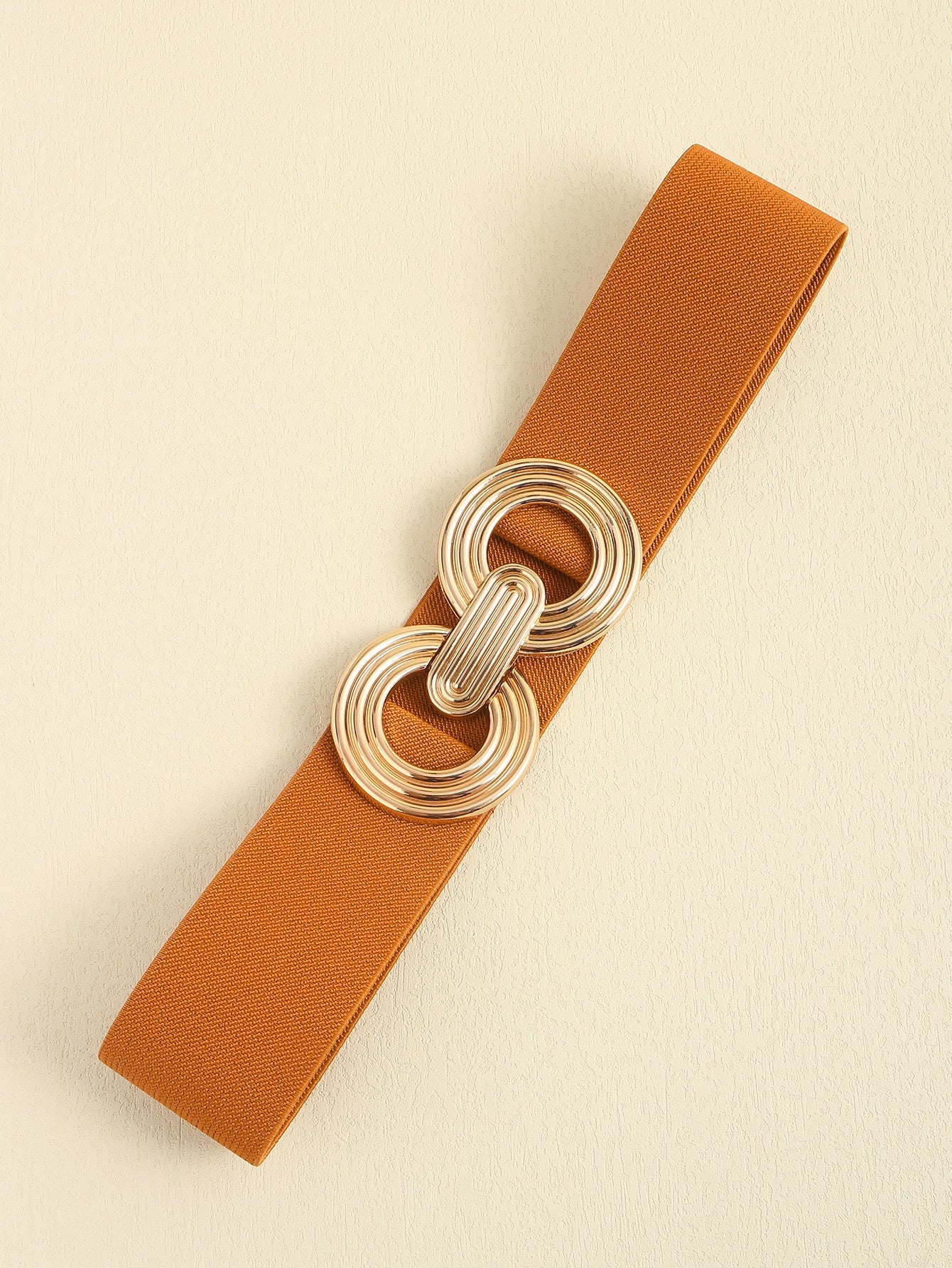 Geometric Buckle Elastic Wide Belt | Brown & Gold