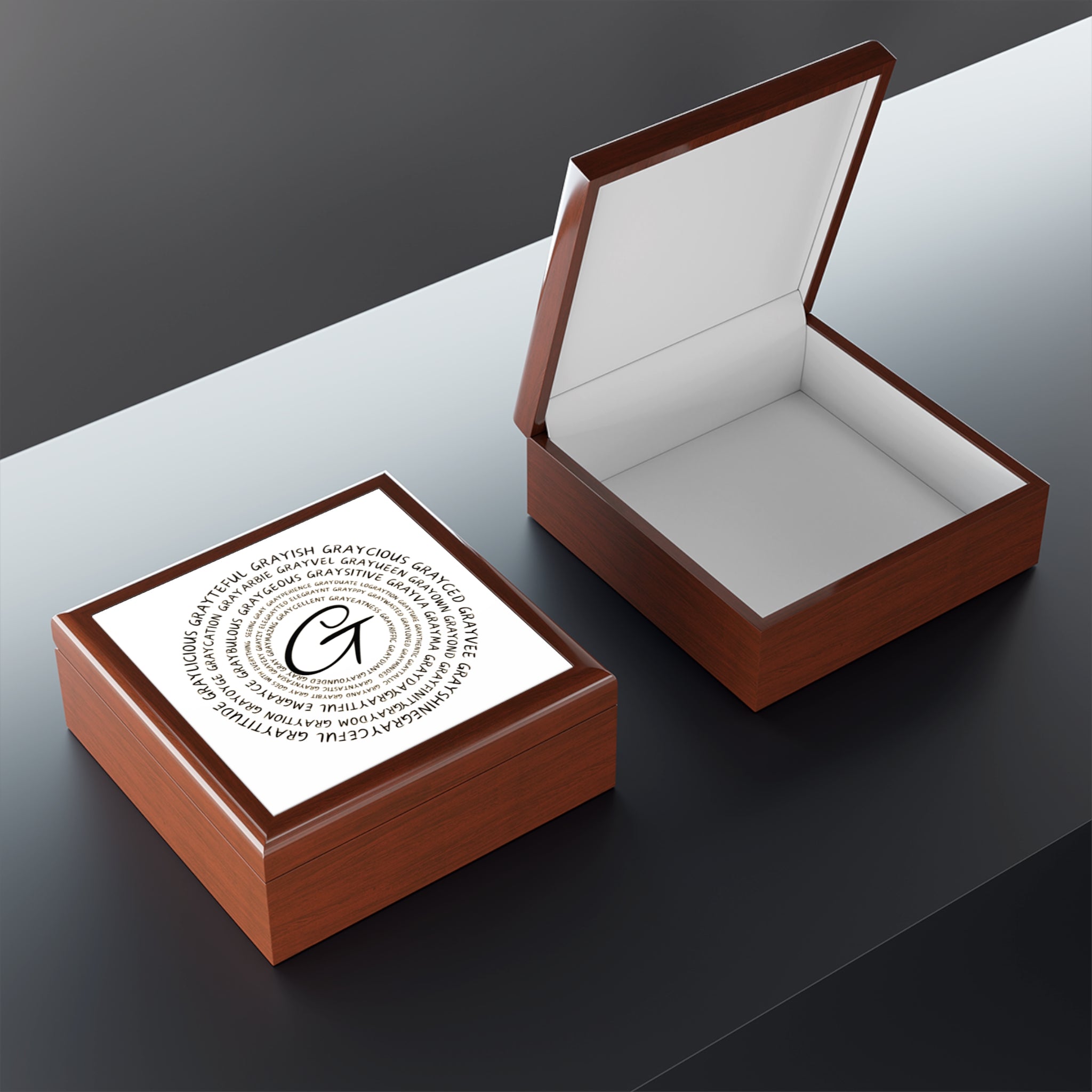 Personalized Jewelry Box with Glossy Ceramic Tile, Modern Decor
