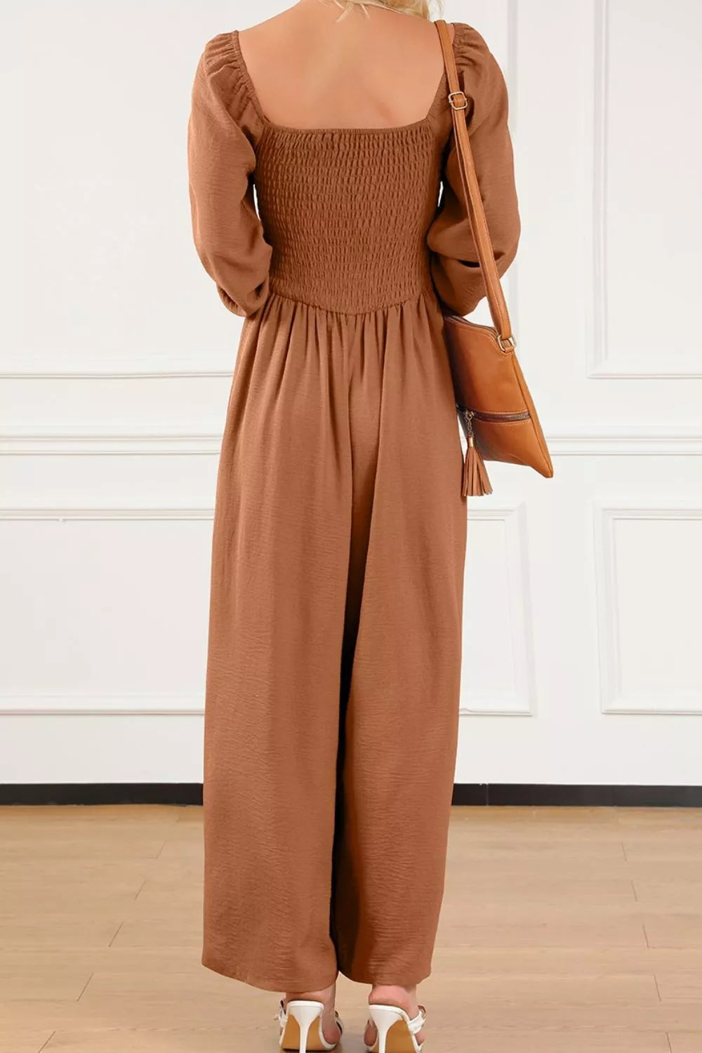 Boho Smocked Square Neck Wide Leg Jumpsuit
