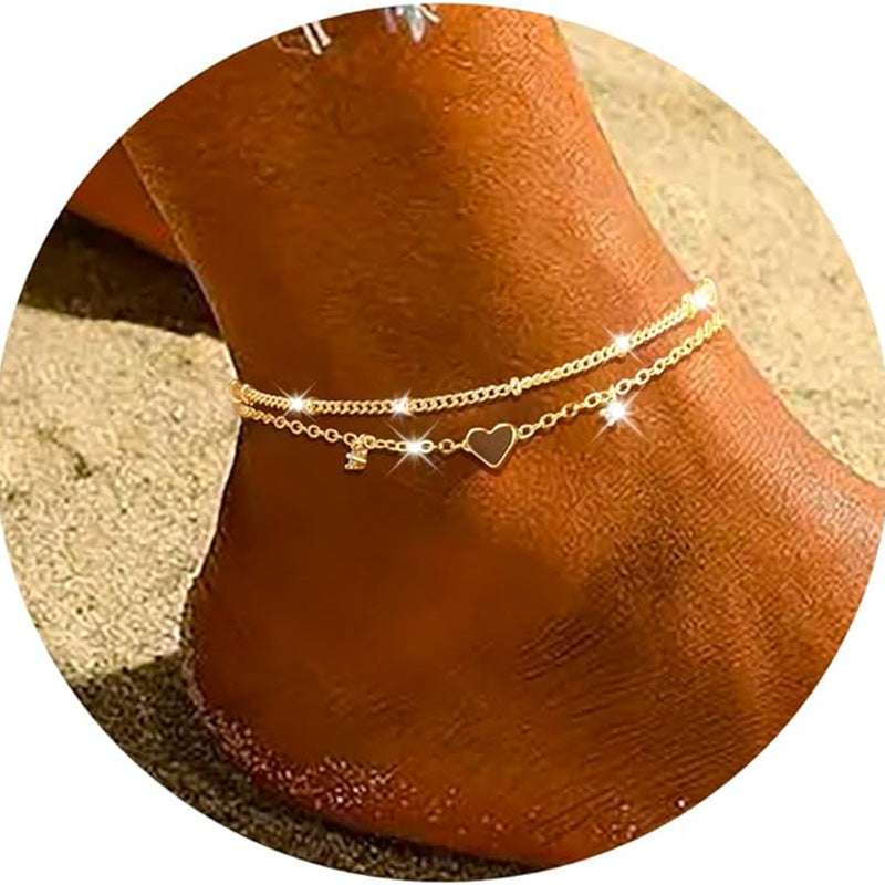 Dainty Heart-Shaped Zircon Anklet in Gold or Silver Finish