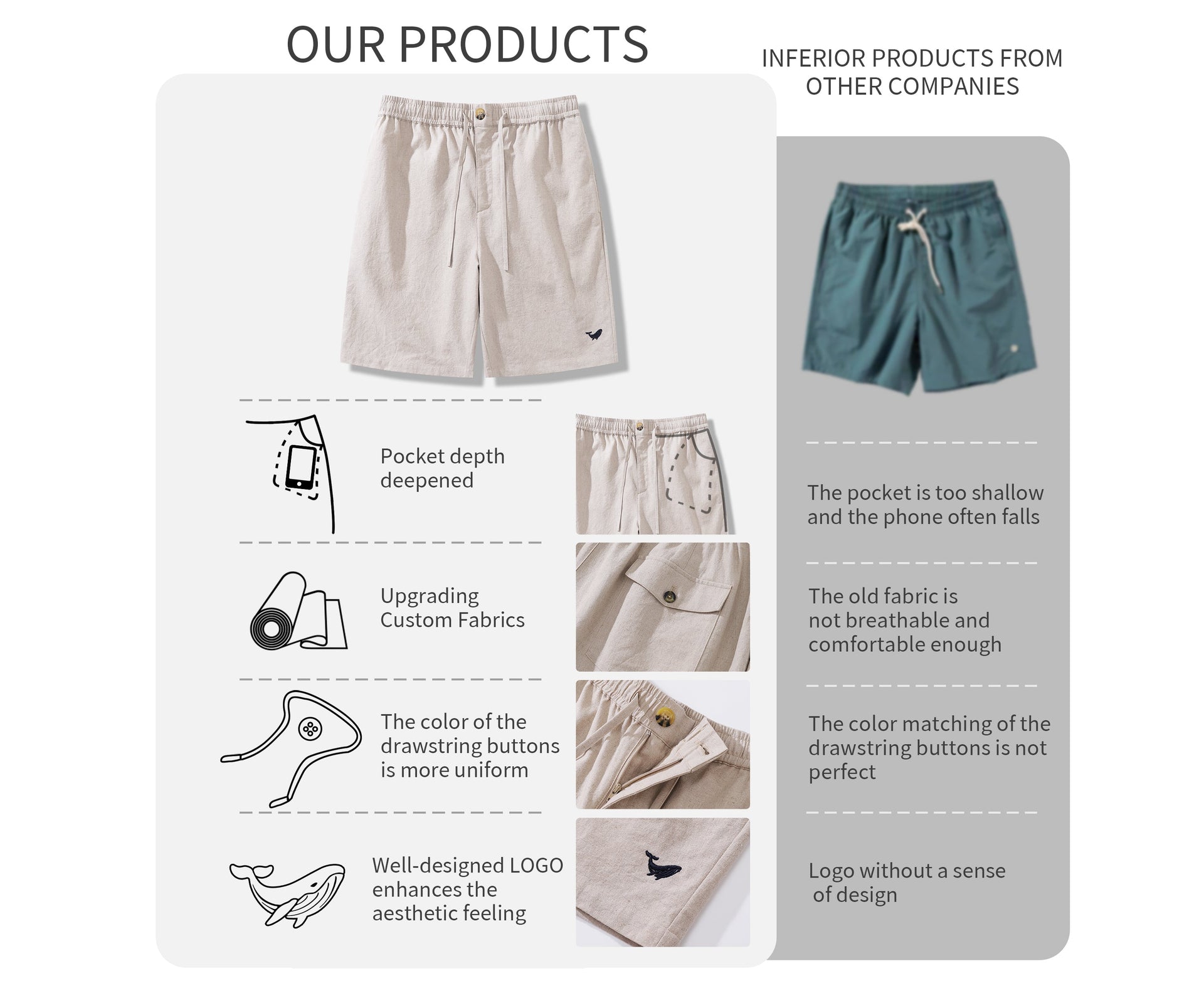 Mid-Rise Straight Bermuda Shorts 8-10 Inch Cotton Linen Blend