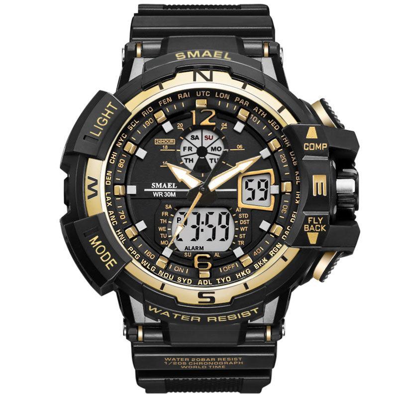 Red Sport Dual Display LED Quartz Military Waterproof Watch
