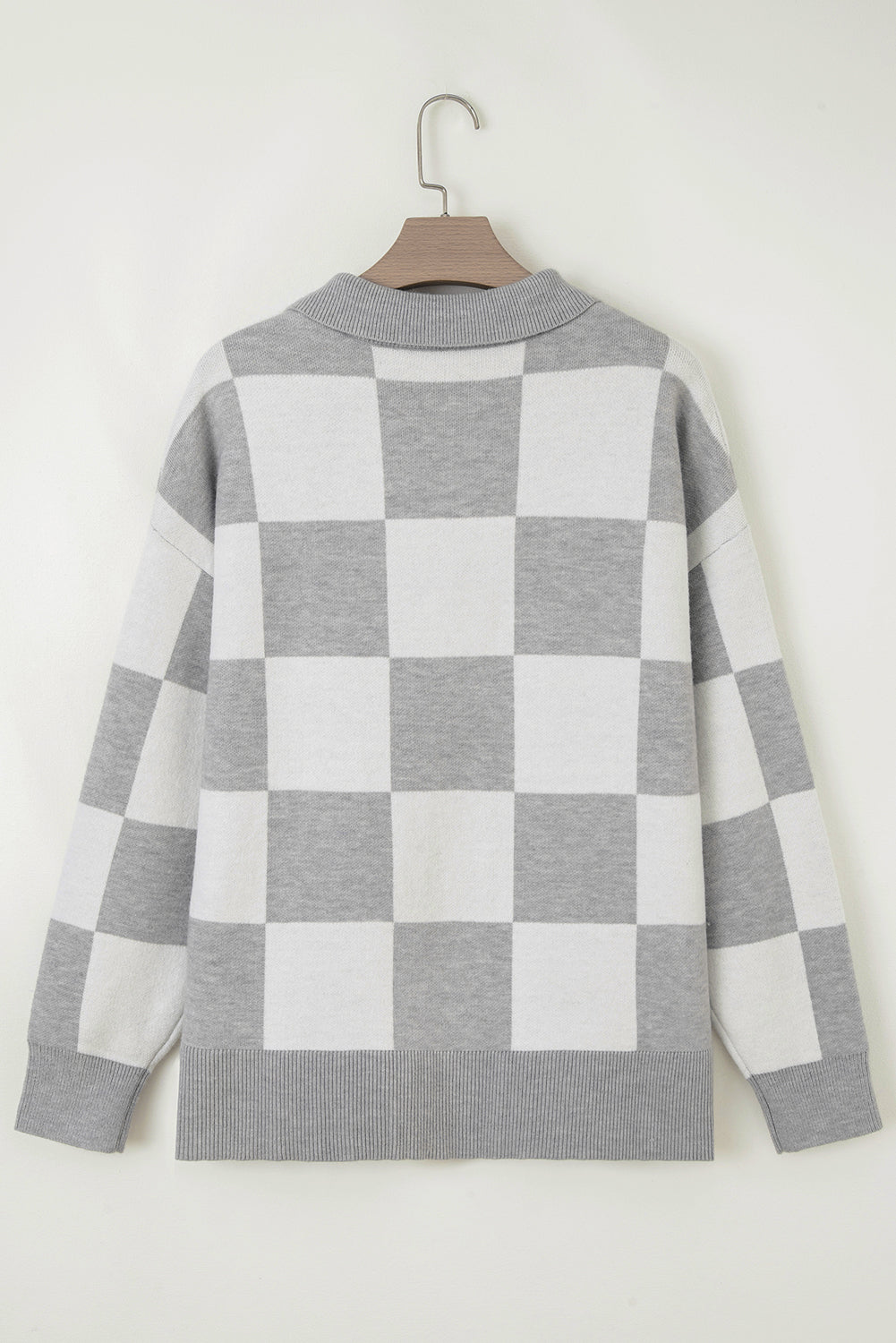 Plus Size Checker Buttoned Polo Collar Sweater