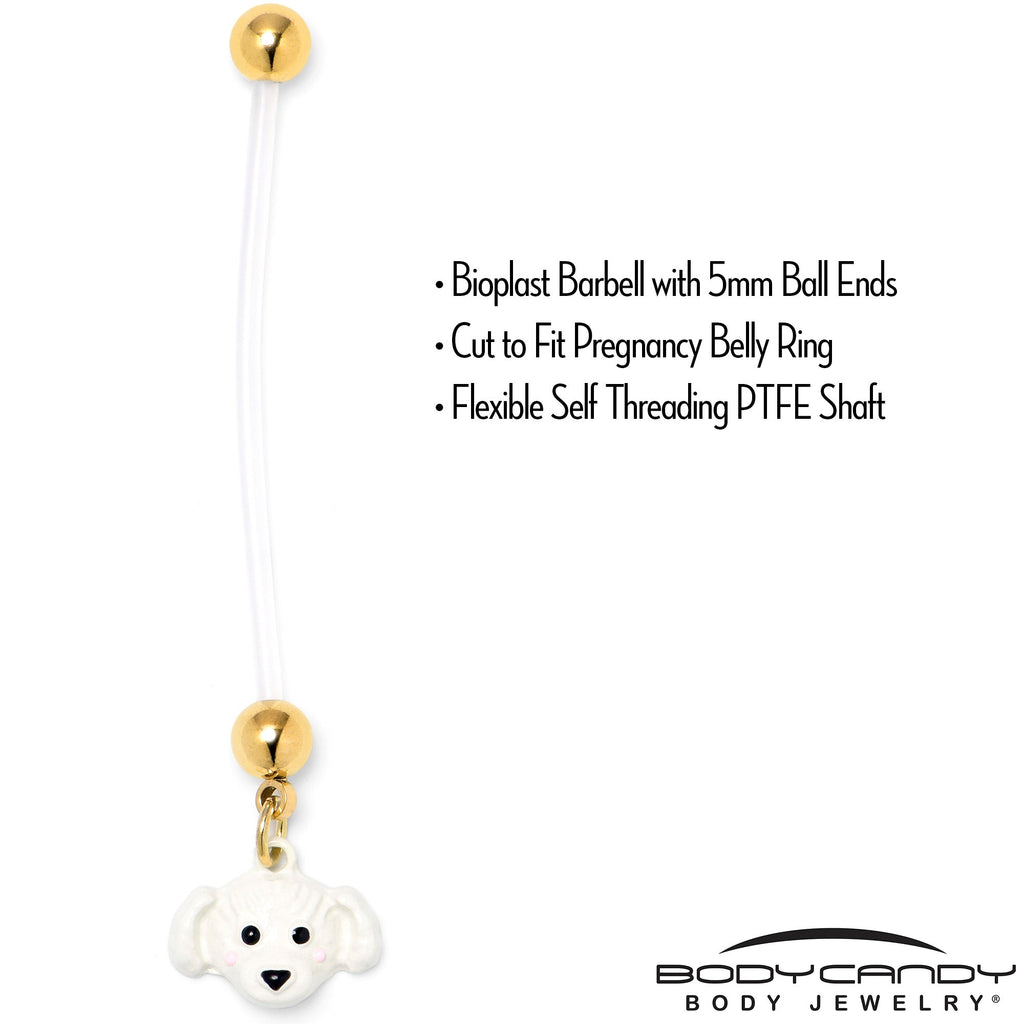 White Puppy Dog Dangle Pregnancy Belly Ring Flexible PTFE - Image 2