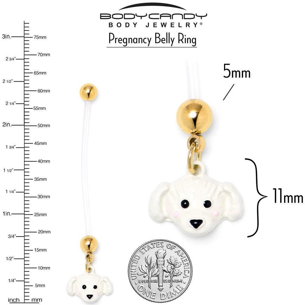 White Puppy Dog Dangle Pregnancy Belly Ring Flexible PTFE - Image 3