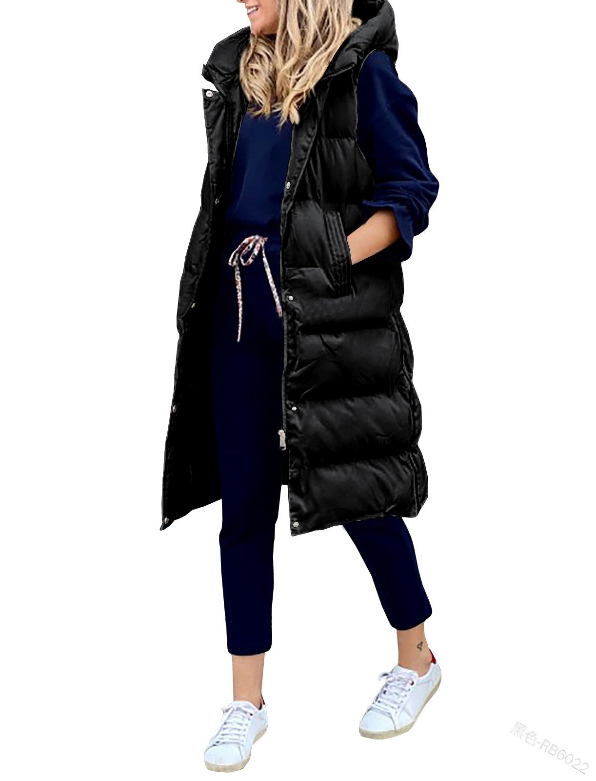Women's Long Hooded Puffer Vest Sleeveless Quilted Jacket - Image 7