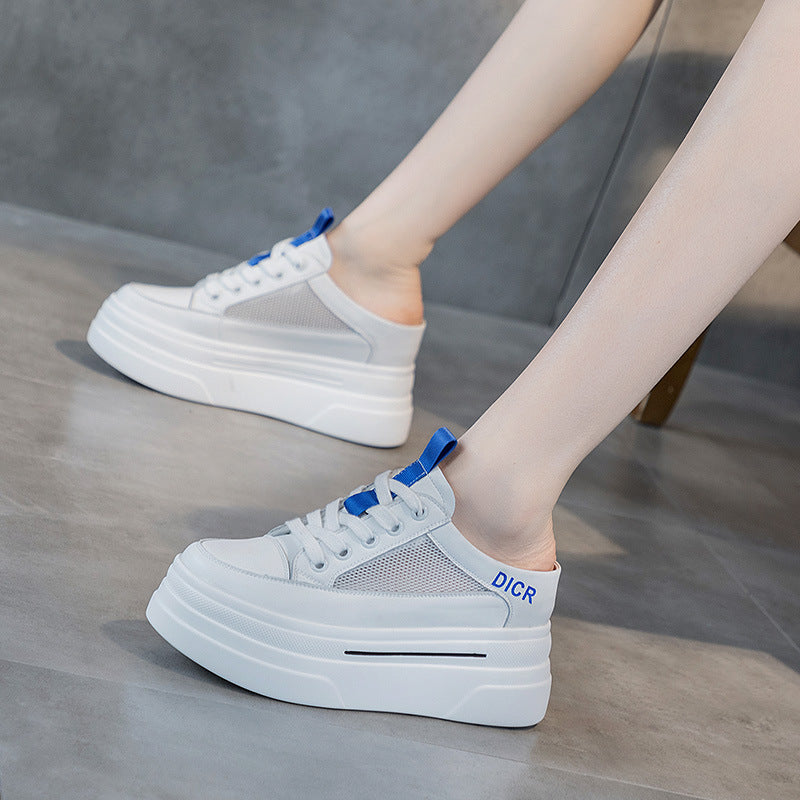 Women's White Platform Slip-On Chunky Sole Backless Sandals - Image 2