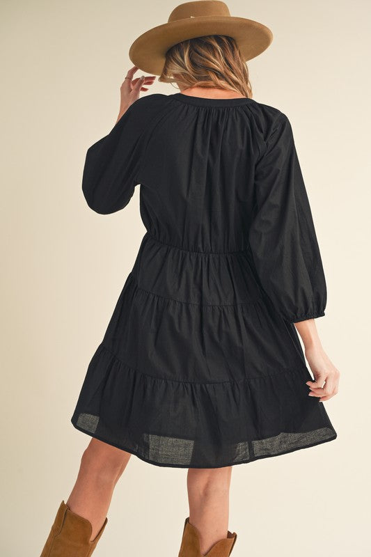 Notched Balloon Sleeve Tiered Mini Dress Chic Summer