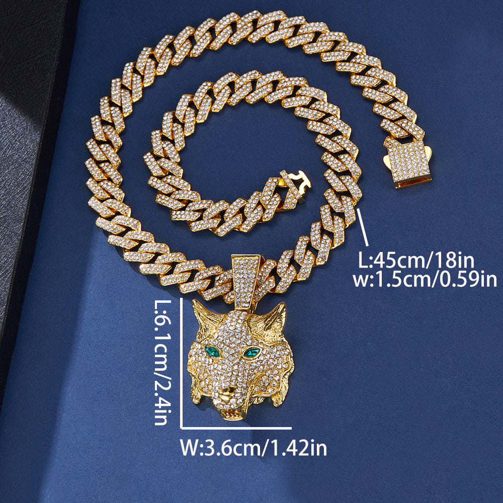 3D Animal Cat Pendant Zinc Alloy Full Diamond Enamel Hip-Hop Style Cuban Chain Necklace Lion Necklace
