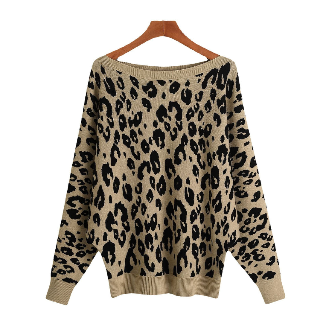 Women's Leopard Print Slash-Neck Bat Sleeve Knit Sweater - Image 5