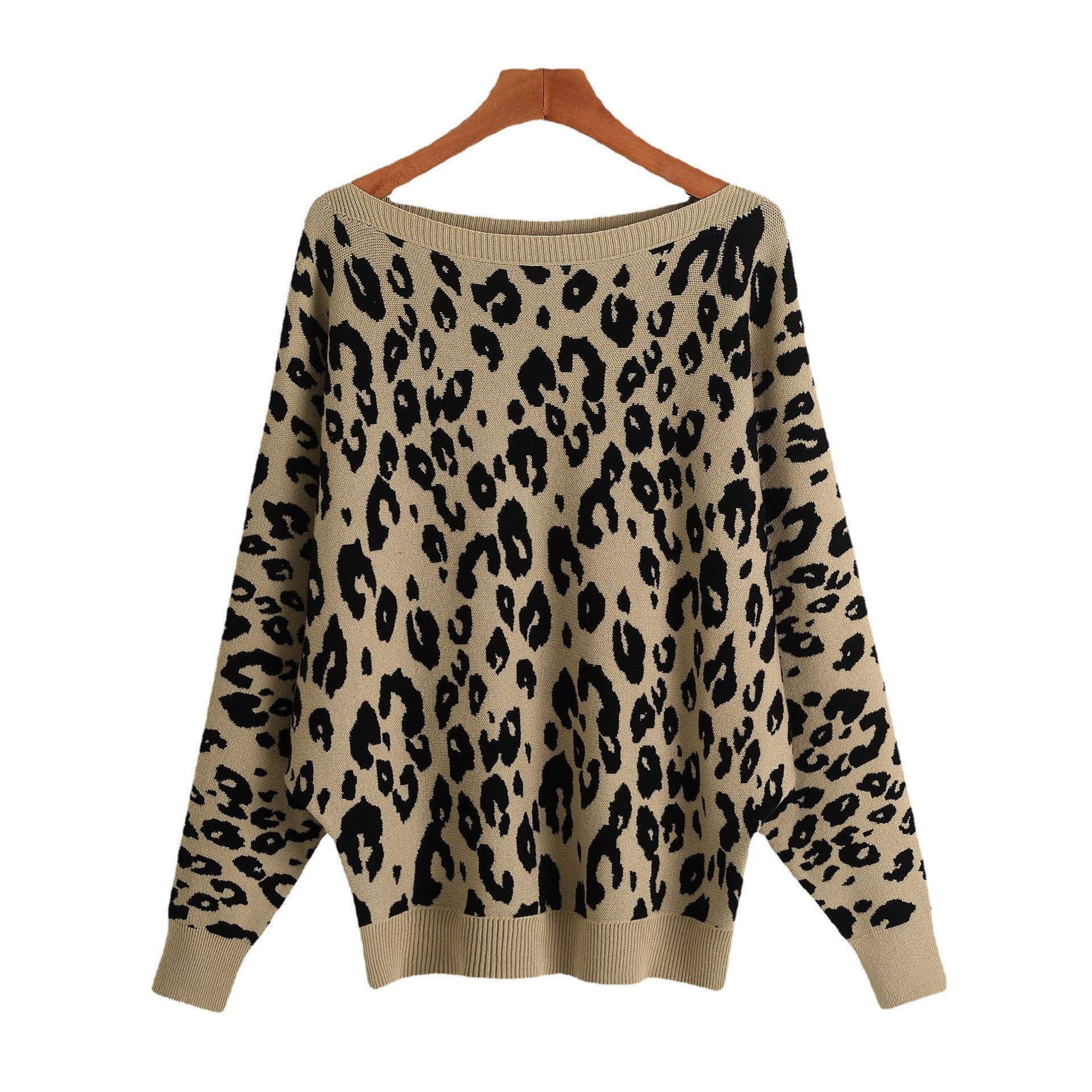 Women's Leopard Print Slash-Neck Bat Sleeve Knit Sweater - Image 5