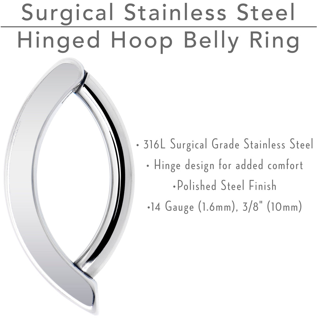 14G 3/8 316L Surgical Steel Smooth Style Hinged Hoop Belly Ring