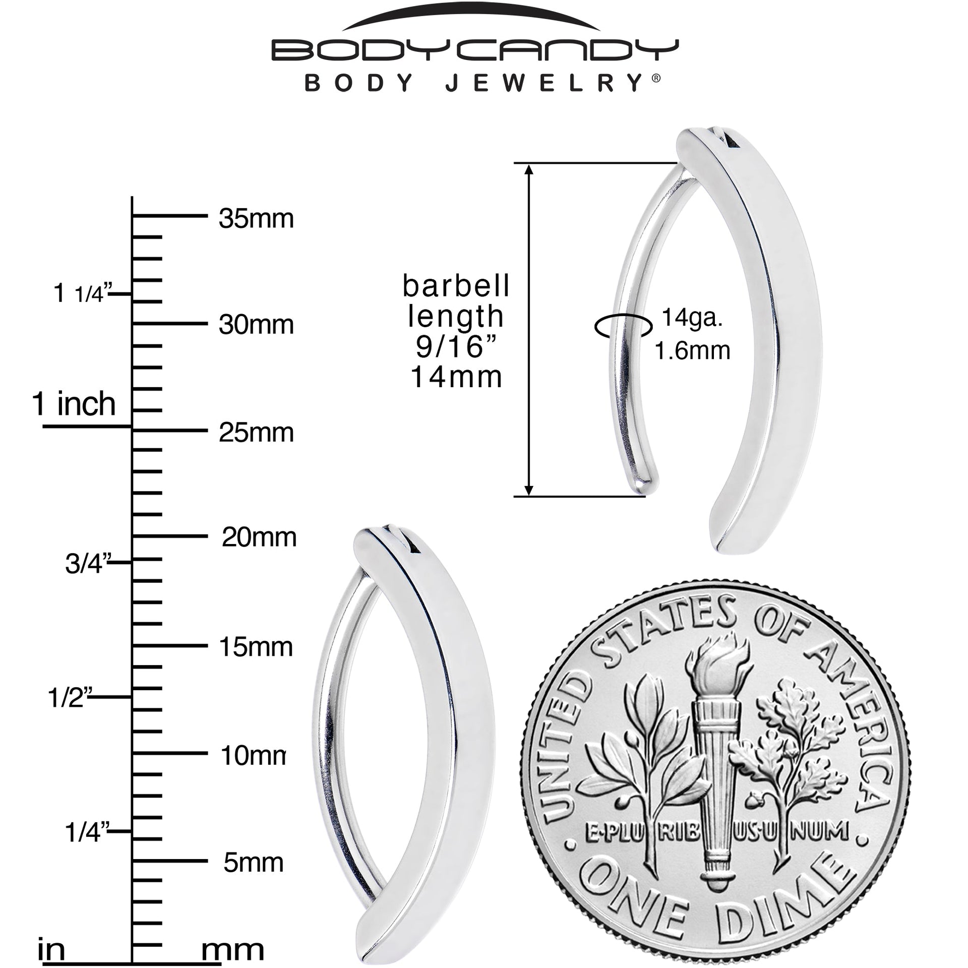 14G 9/16 316L Surgical Steel Smooth Style Hinged Hoop Belly Ring