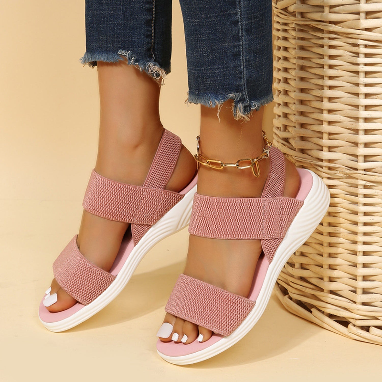 Women Open Toe Elastic Strap Sandals With Low Heel Comfort - Image 10