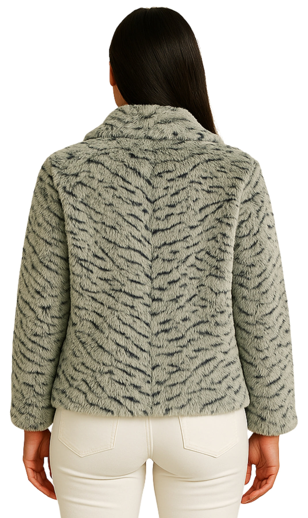 Women's Faux Fur Lined Swing Jacket - Modern Animal Print Coat