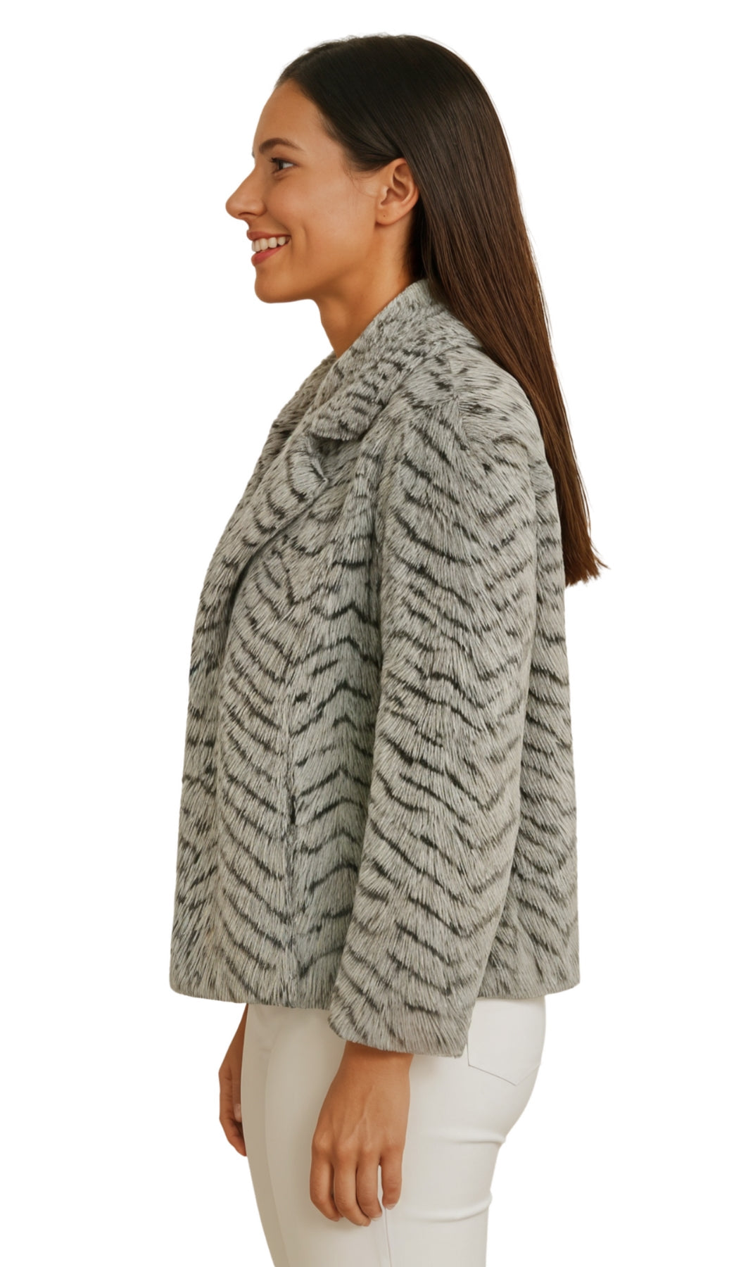 Women's Faux Fur Lined Swing Jacket - Modern Animal Print Coat