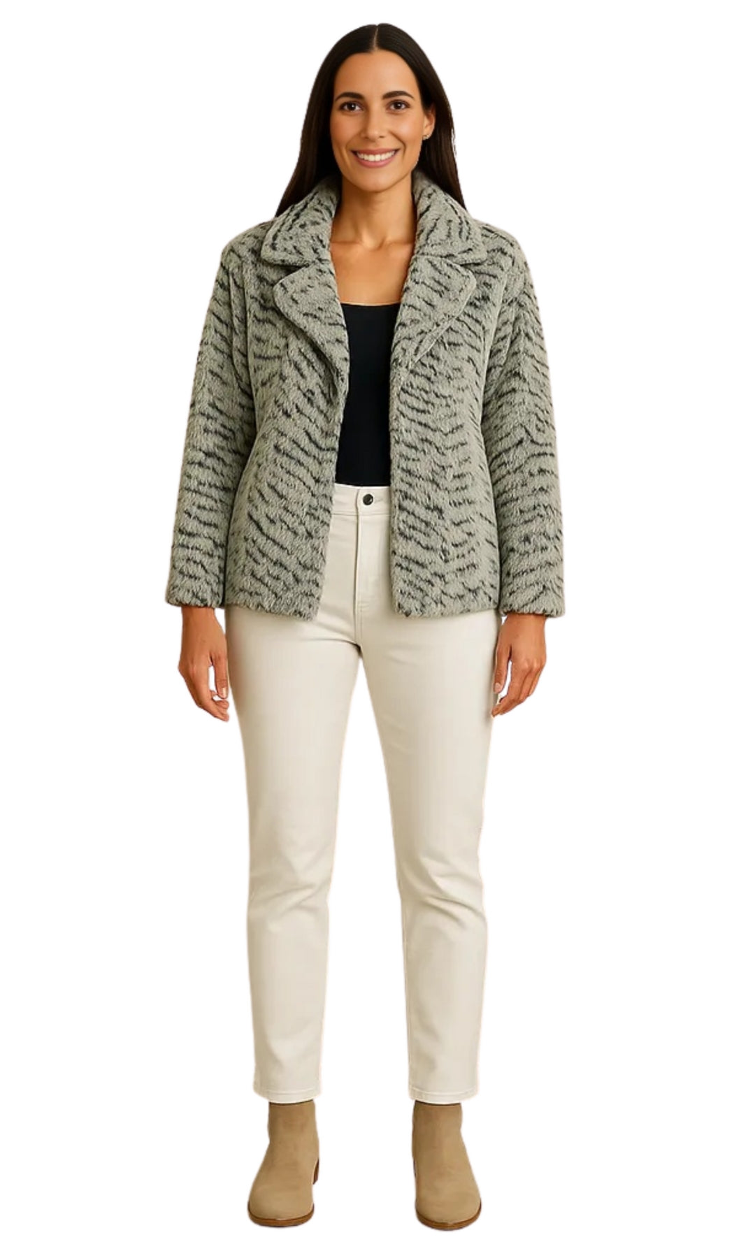 Women's Faux Fur Lined Swing Jacket - Modern Animal Print Coat