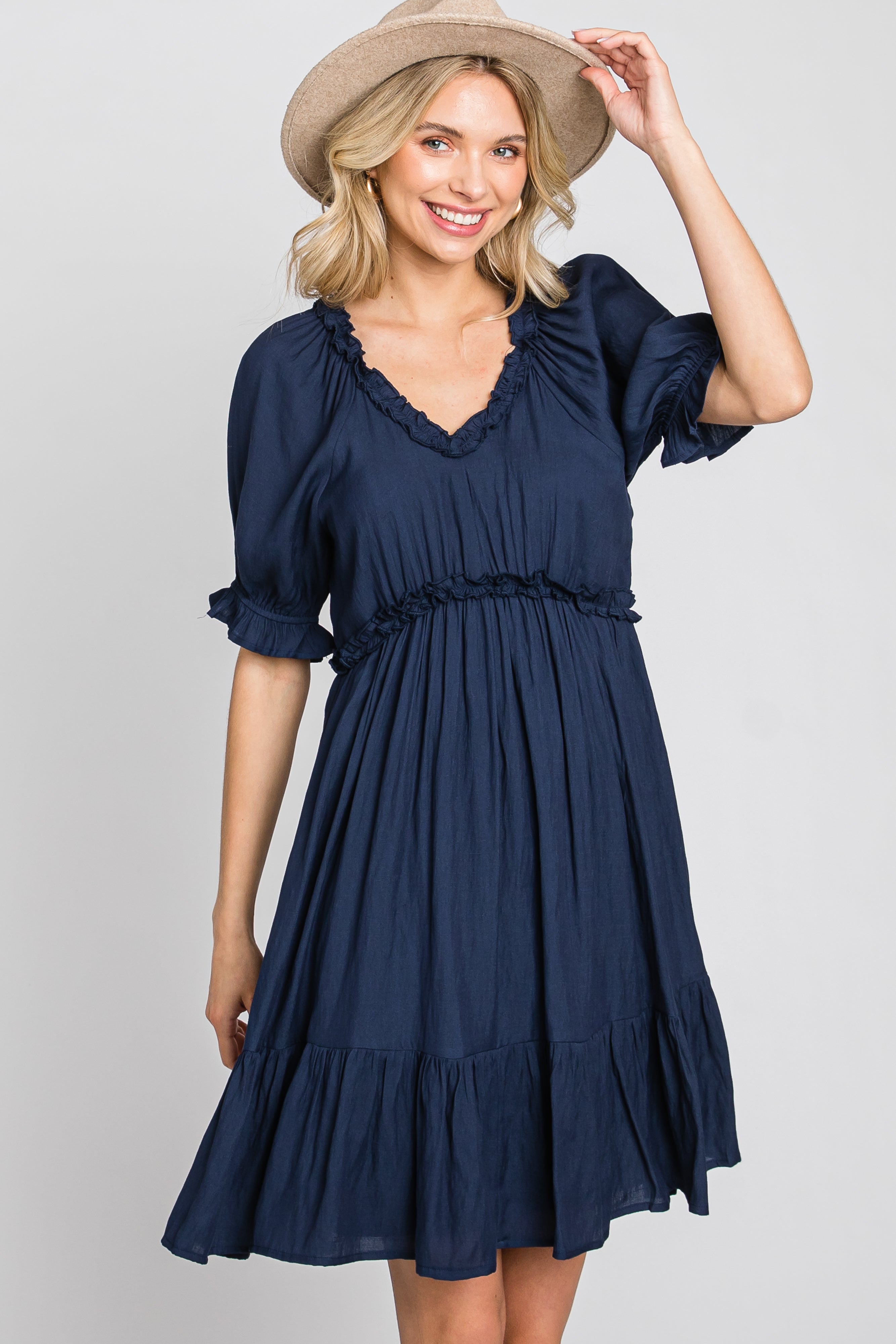 Navy Ruffle Accent Dress