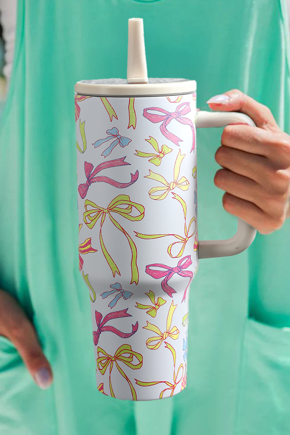 White Bow Print Stainless Steel Tumbler Cup