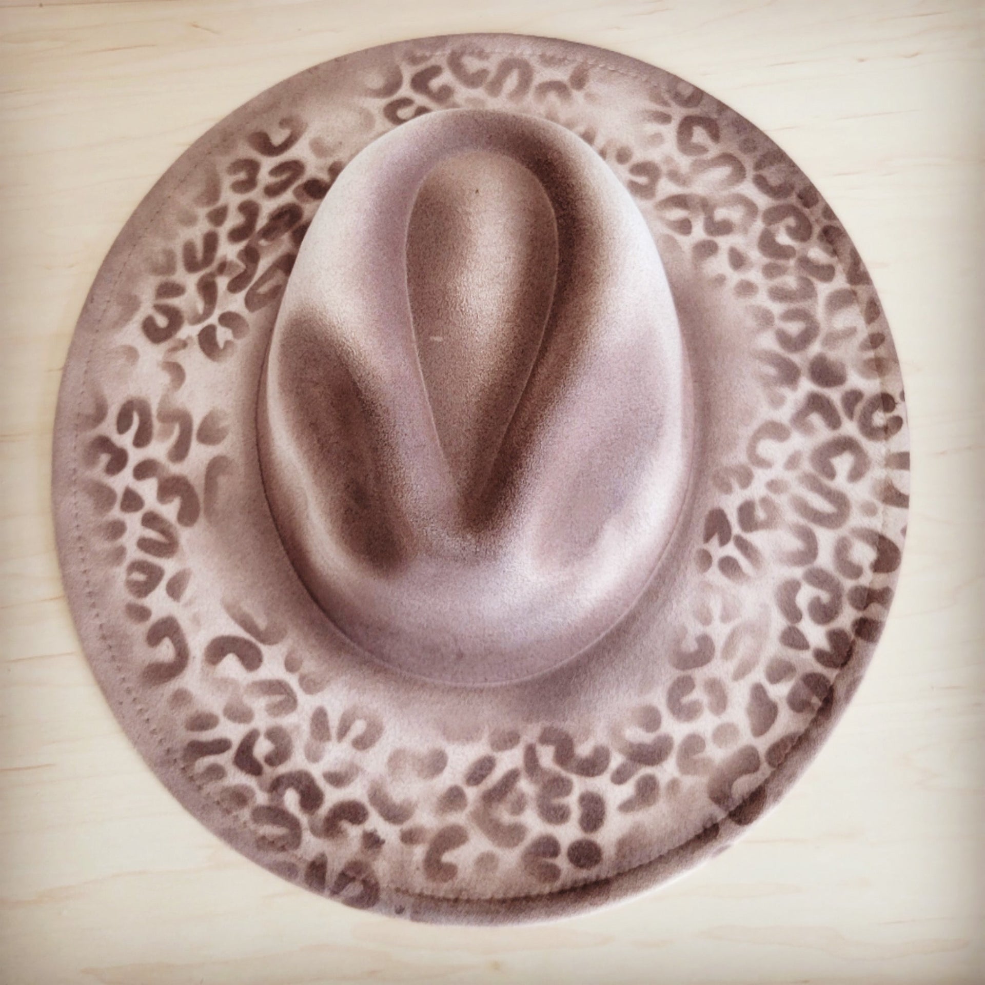 Hand-Painted Leopard Boho Western Cowgirl Hat Only-Brown 986q