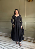 Black Faux Georgette Anarkali Gown with Lucknowi Sequence Work