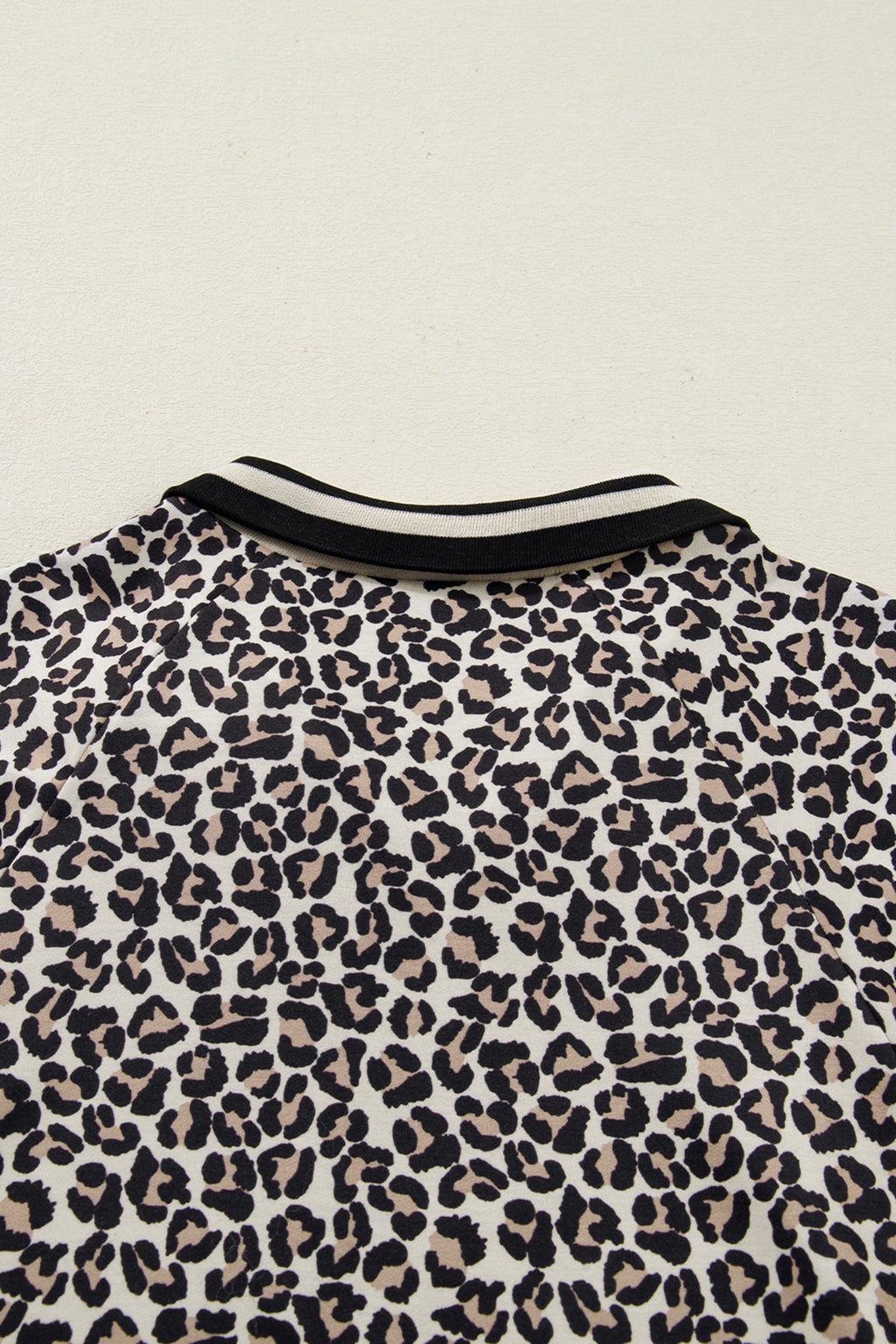 Khaki Leopard Print Zip Neck Striped Webbing Patchwork T Shirt Mini Dress