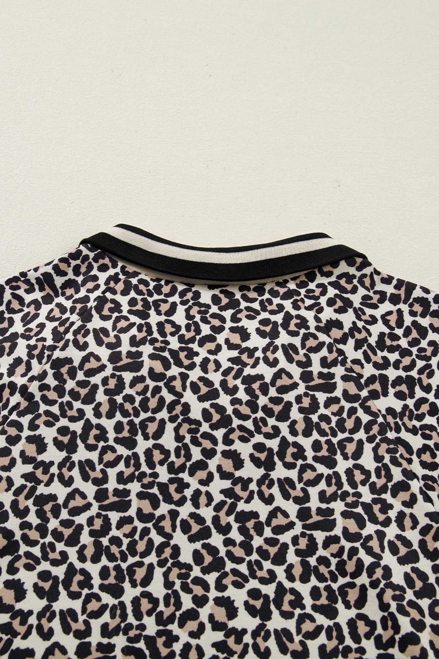 Khaki Leopard Print Zip Neck Striped Webbing Patchwork T Shirt Mini Dress