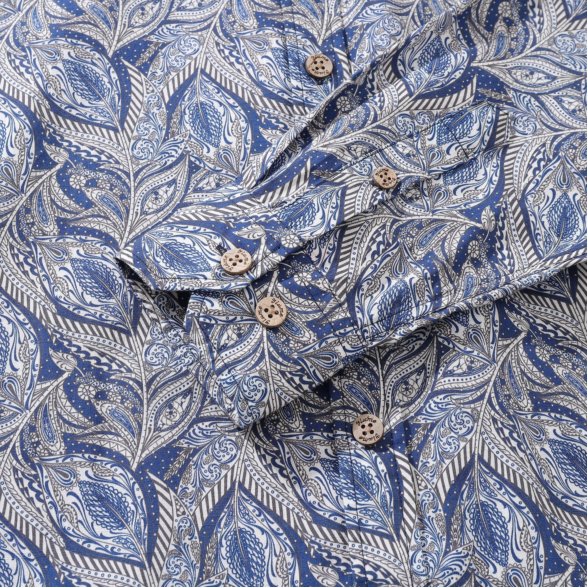 Men's Elm Tree Print Long Sleeve Cotton Hawaiian Shirt