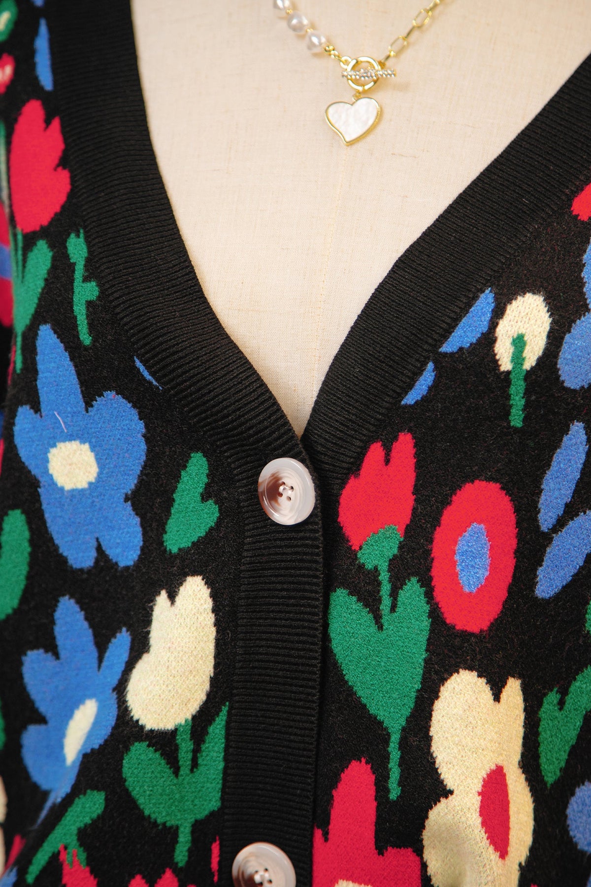 Floral Buttoned V-Neck Cardigan Sweater