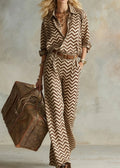 Women's Collared Long-Sleeve Shirt and Wide-Leg Pants Set - Image 2