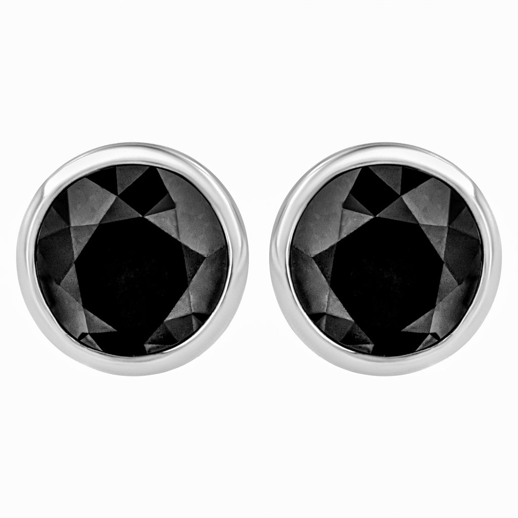 14K White Gold 1/2 Cttw Round Brilliant-Cut Black Diamond Bezel-Set Stud Earrings with Screw Backs (Fancy Color-Enhanced, I2-I3 Clarity)