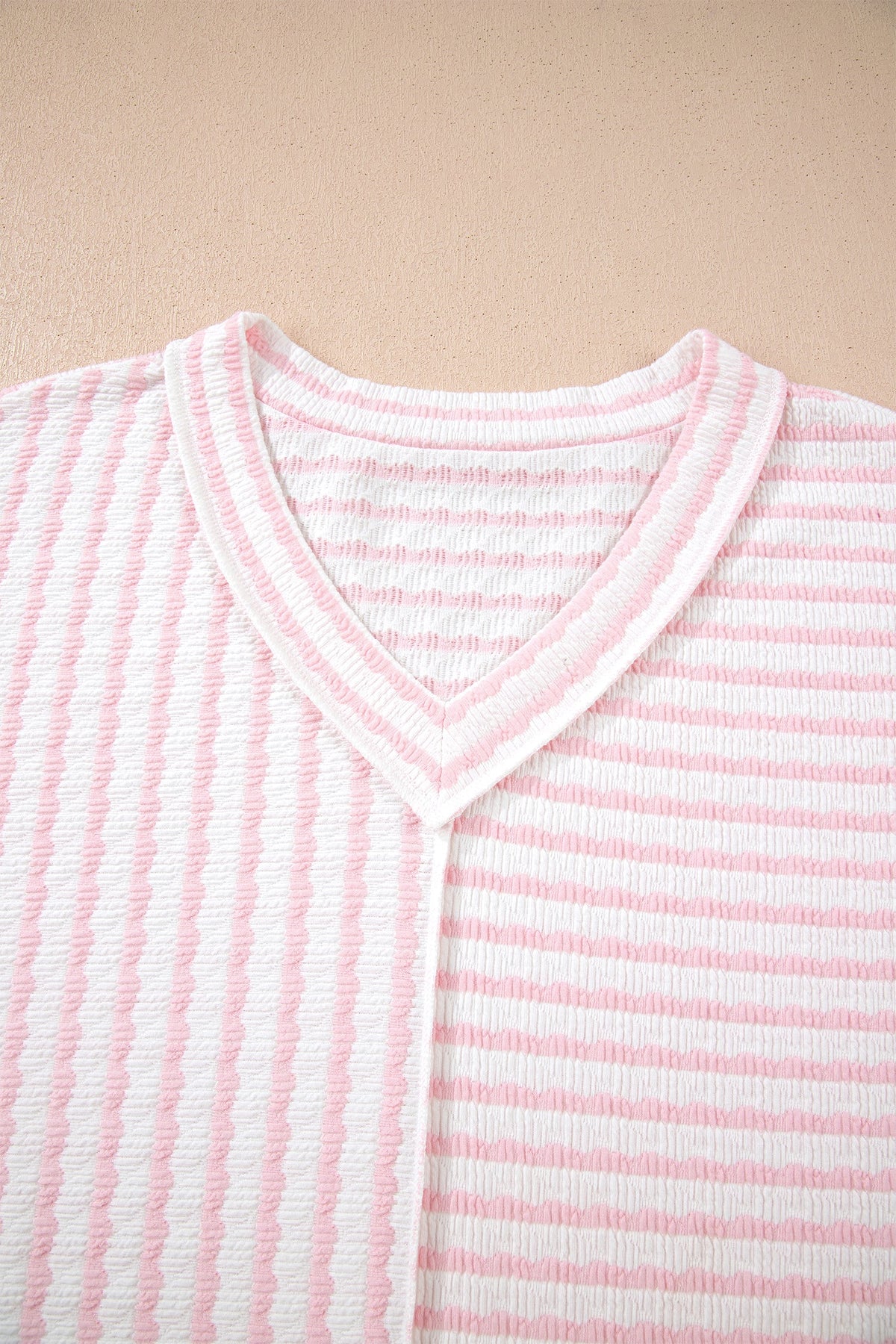 Plus Size Stripe Patchwork V-Neck T-Shirt
